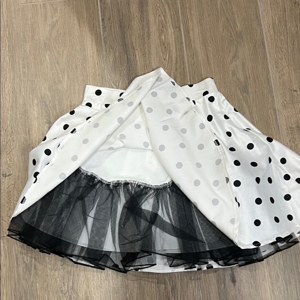 Formal Dress Black Sequin Top White Polka Dot Skater Skirt Hoco Two Piece Party - Picture 12 of 16